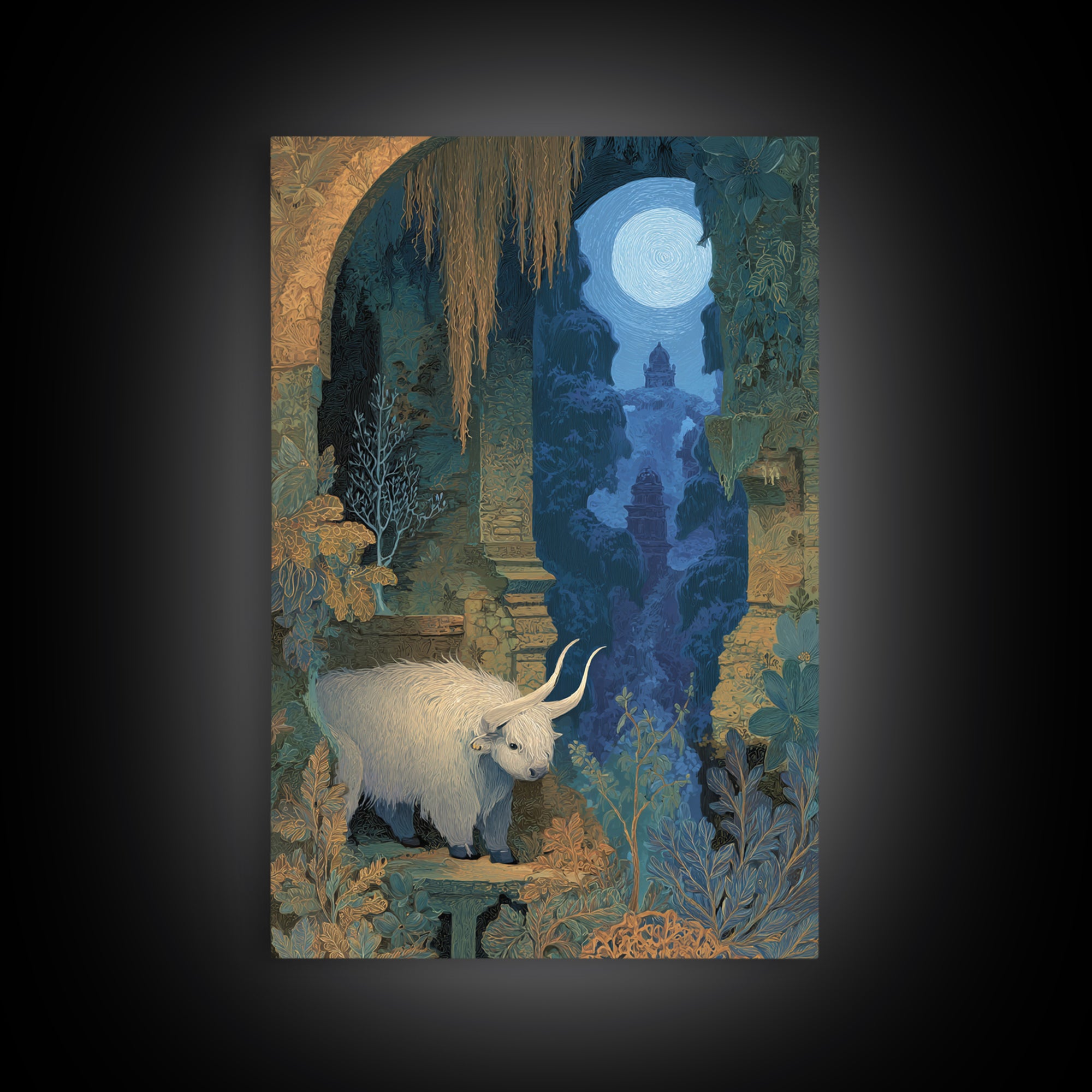 Minotaur in Labyrinth of Warm Stone Framed Canvas Print, Mythological Art, Digital Wall Art, Living Room Decor, Legend, MYT-2x3-97