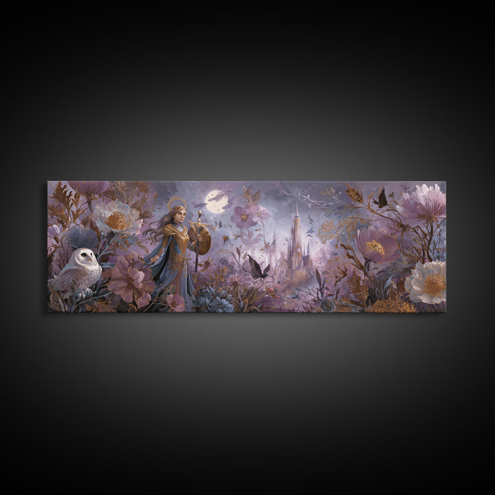 Athena Warrior Woman Framed Canvas Print, Mythological Art, Digital Art, Living Room Decor, Legend, Living Room Wall Art, MYT-3x1-18
