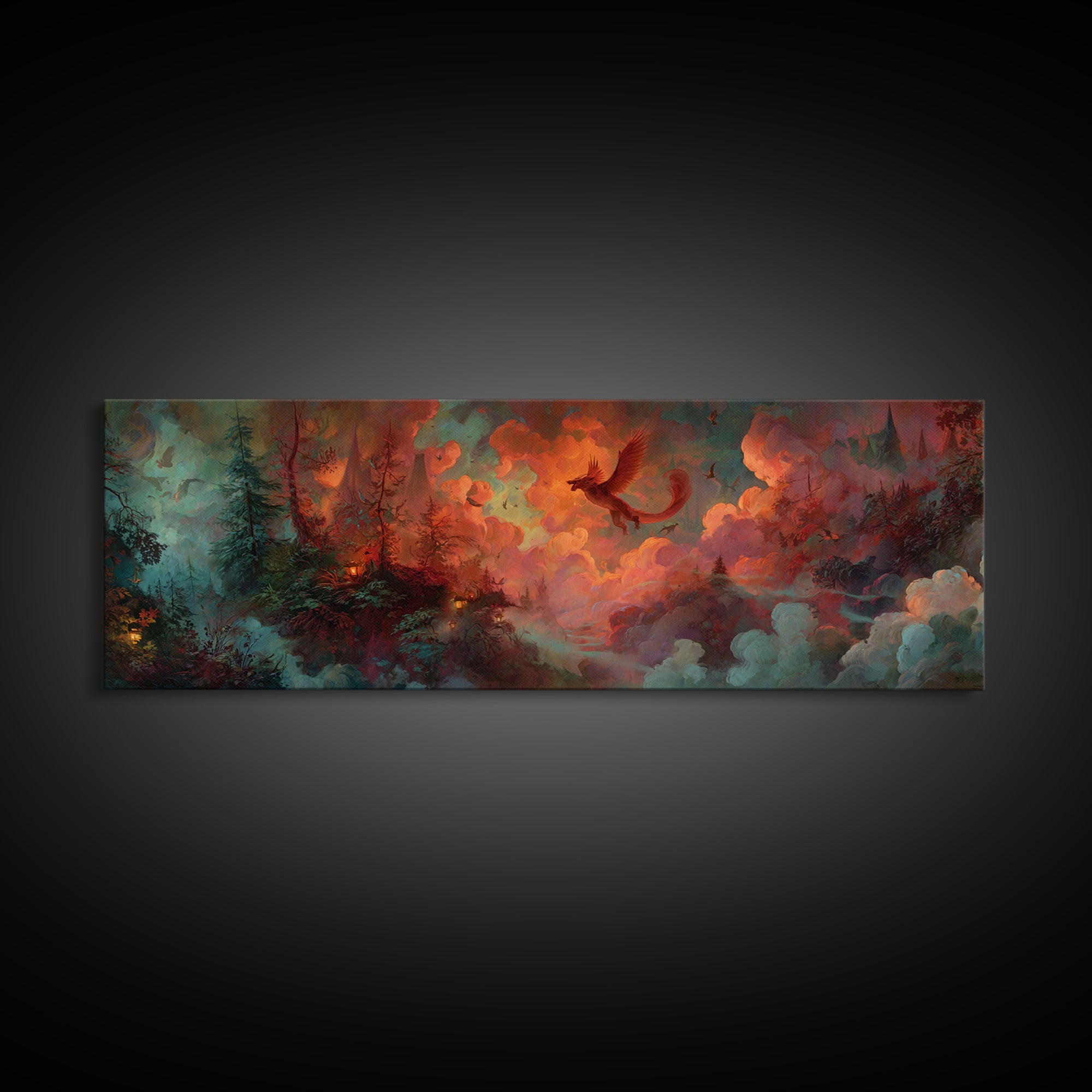 Phoenix Rising from Ashes Canvas Print, Mythological Art, Portrait, Living Room Decor, Oil Painting, Legend, Canvas Painting, MYT-3x1-29