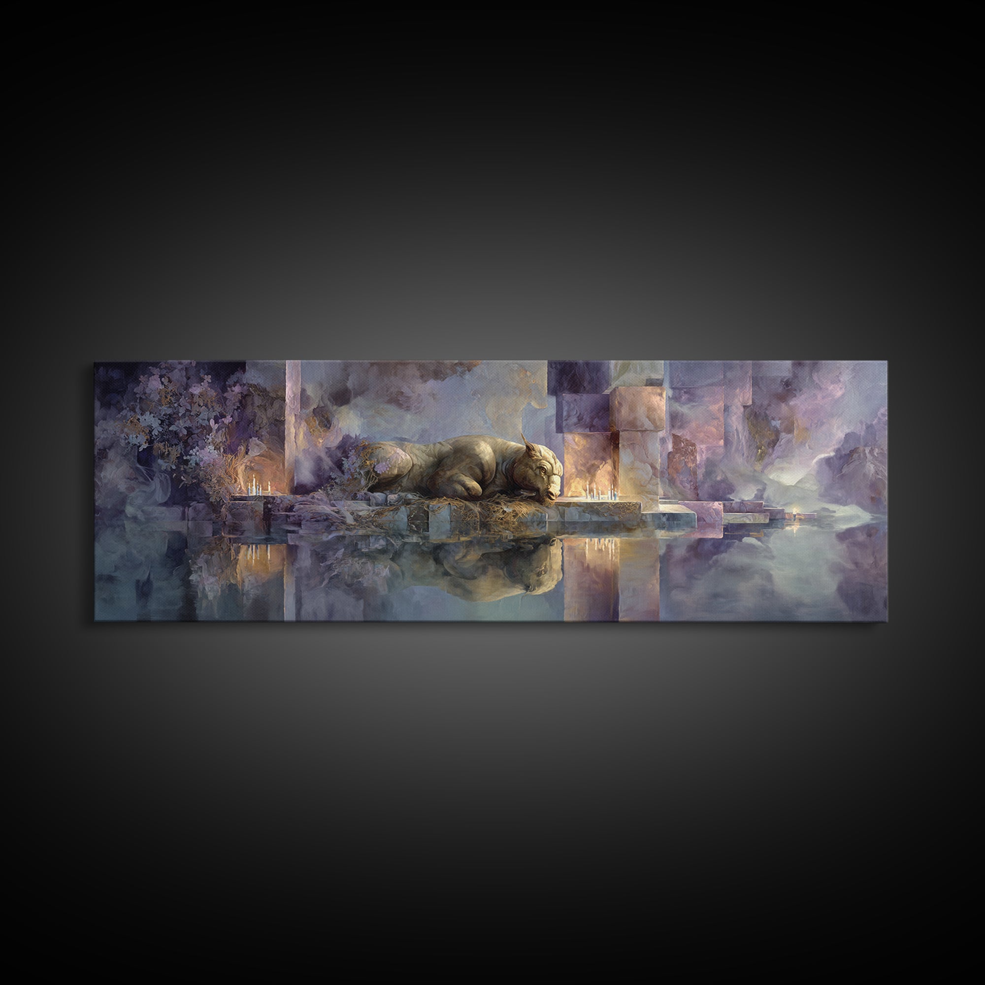 Minotaur in Labyrinth of Warm Stone Canvas Print, Mythological Art, Gothic Home Decor, Living Room Decor, Fine Art, Legend, MYT-3x1-33