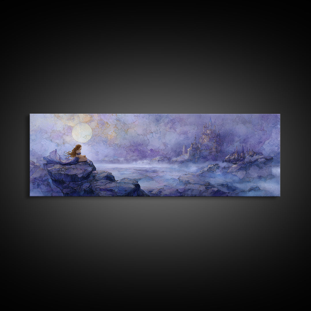 Mermaid Siren on Rocks Framed Canvas Print, Mythological Art, Contemporary Art, Living Room Decor, Legend, Digital Wall Art, MYT-3x1-55