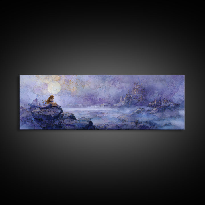 Mermaid Siren on Rocks Framed Canvas Print, Mythological Art, Contemporary Art, Living Room Decor, Legend, Digital Wall Art, MYT-3x1-55