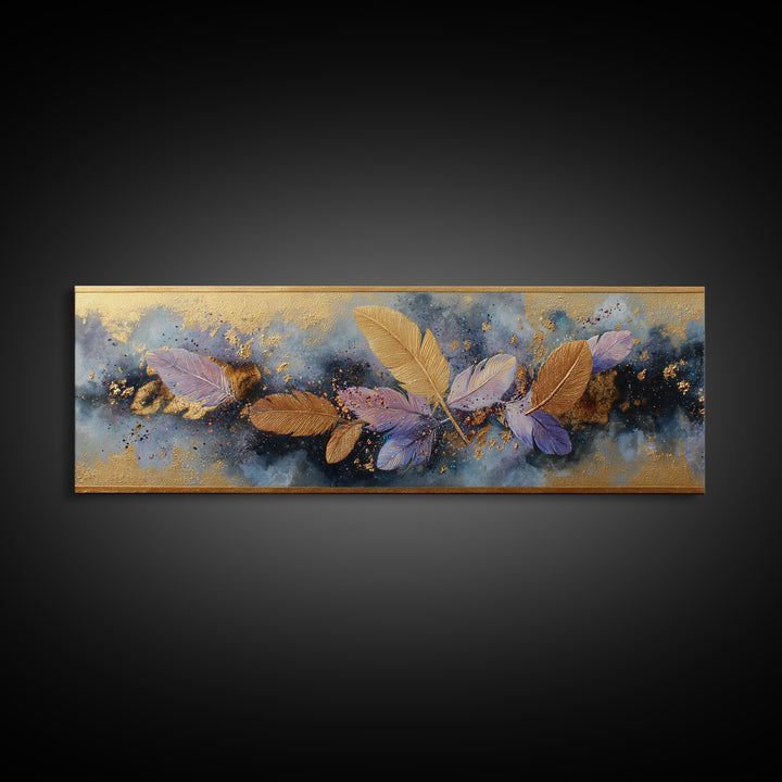 Icarus Falling Through Golden Sky and Feathers Canvas Print, Mythological Art, Contemporary Art, Living Room Decor, Legend, MYT-3x1-68