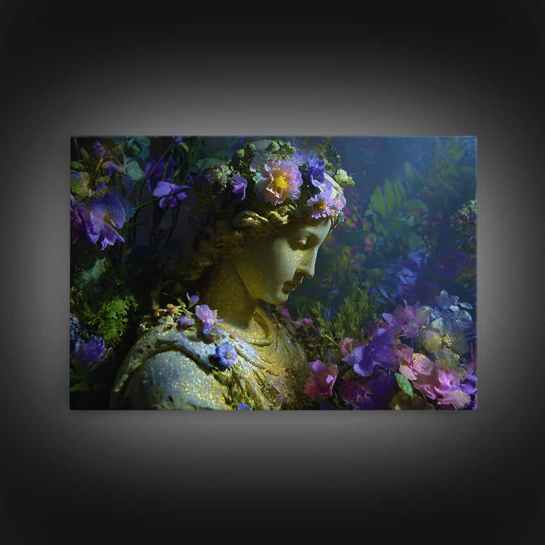 Ancient Goddess Statue Covered Framed Canvas Print, Mythological Art, Wall Art Prints, Living Room Decor, Fine Art, Legend, MYT-3x2-28