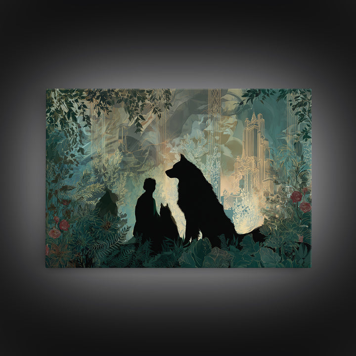 Hades and Cerberus Silhouette Framed Canvas Print, Mythological Art, Living Room Decor, Fine Art, Legend, Home Decor, MYT-3x2-36