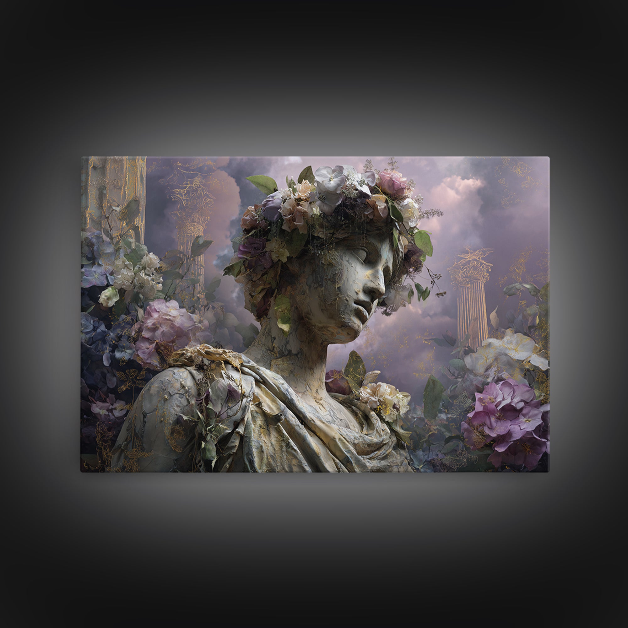 Ancient Goddess Statue Covered Canvas Print, Mythological Art, Printable Art, Living Room Decor, Legend, Unique Home Decor, MYT-3x2-52