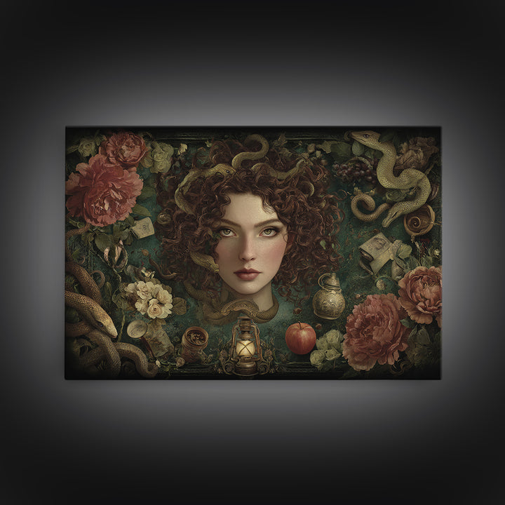 Medusa Portrait with Serpents and Tragic Beauty Canvas Print, Mythological Art, Home Decor, Living Room Decor, Legend, MYT-3x2-77