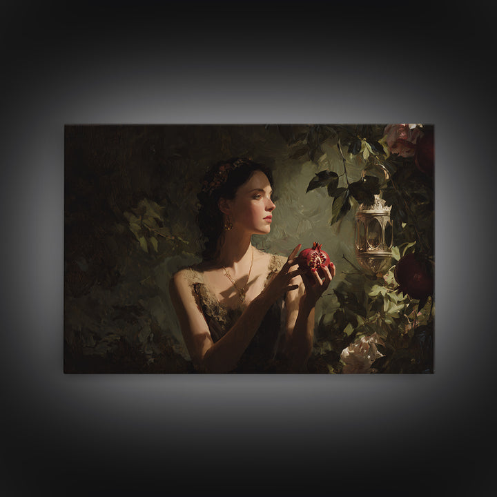 Persephone Holding Pomegranate Canvas Print, Mythological Art, Wall Art, Living Room Decor, Oil Painting, Legend, Artwork, MYT-3x2-83