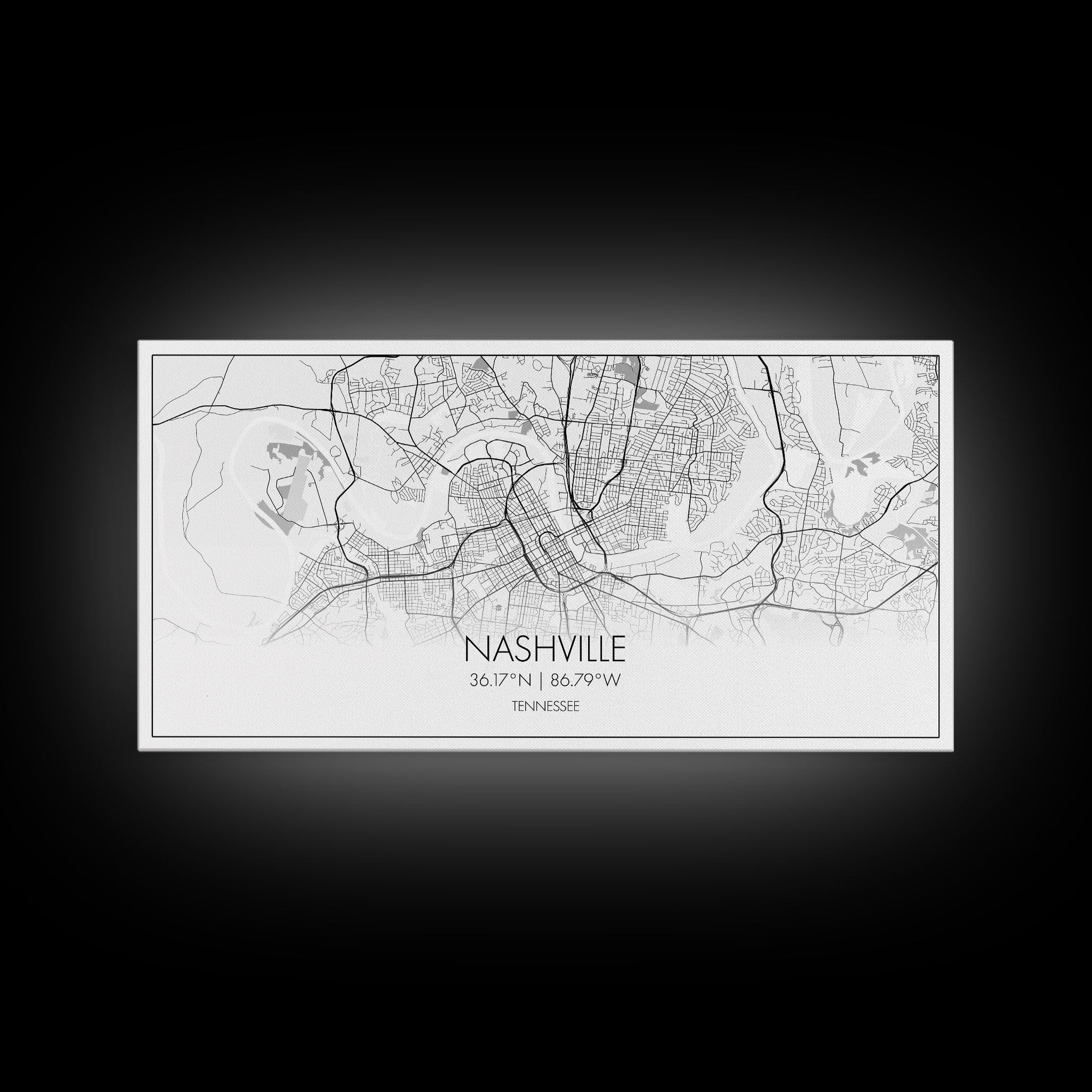 Nashville City Map, Tennessee Map, Map Art, Minimalist Wall Art, Wall Art, Canvas Art, Music Lover Gift, Country Décor, Landscape Wall Art
