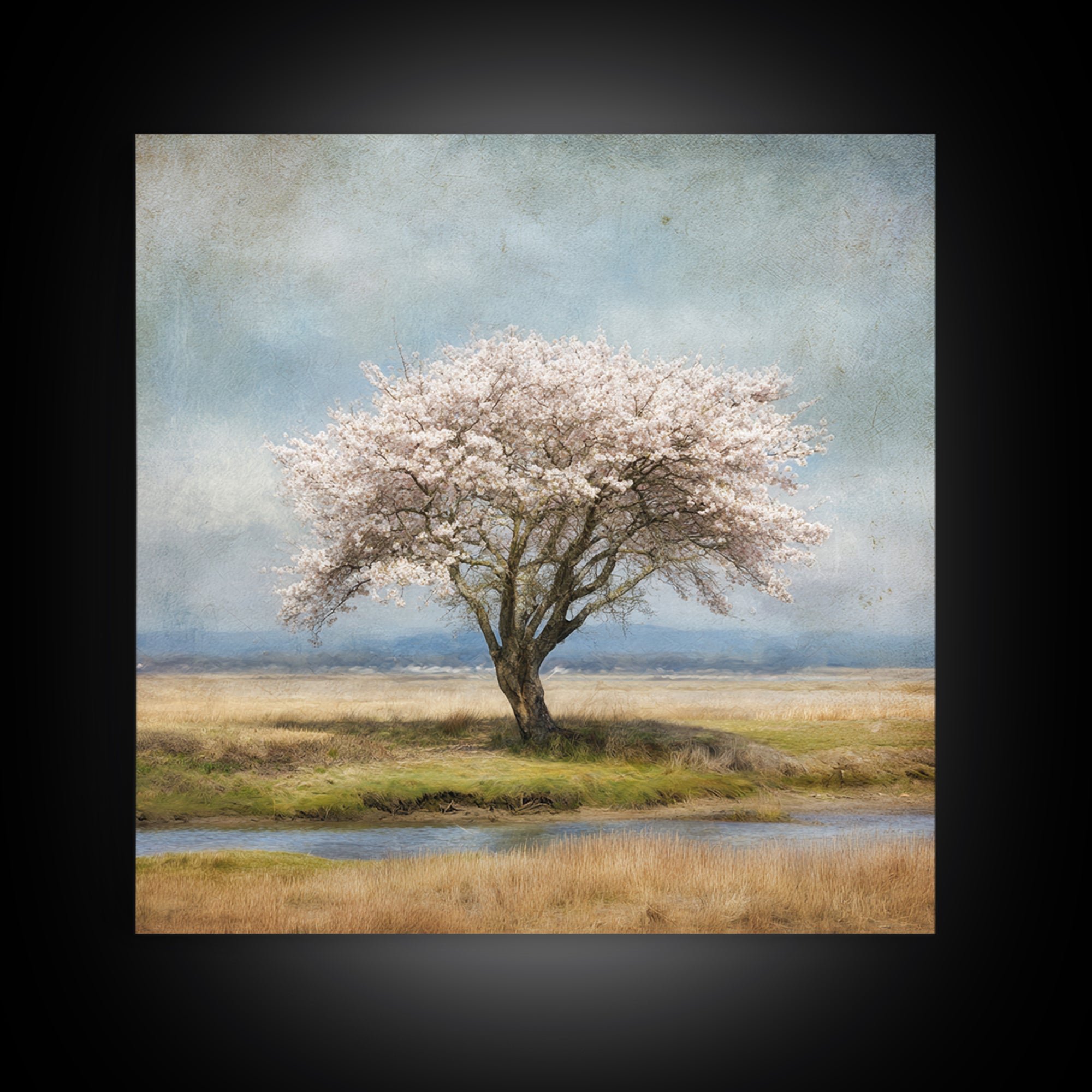 Spring Cherry Blossoms Framed Canvas Print, Nature Art, 3d Wall Art, Living Room Decor, Watercolor Art, Nature, Nature Wall Art, NAT-1x1-16