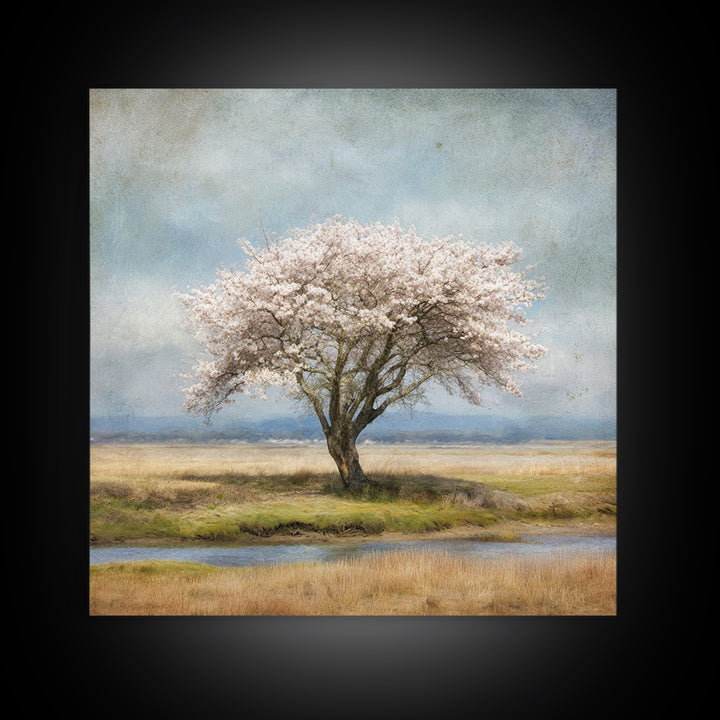 Spring Cherry Blossoms Framed Canvas Print, Nature Art, 3d Wall Art, Living Room Decor, Watercolor Art, Nature, Nature Wall Art, NAT-1x1-16