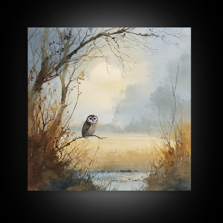 Owl in Moonlit Branches Canvas Print, Nature Art, Living Room Decor, Nature, Ocean Art, Bird Wall Art, Nature Wall Art, NAT-1x1-19