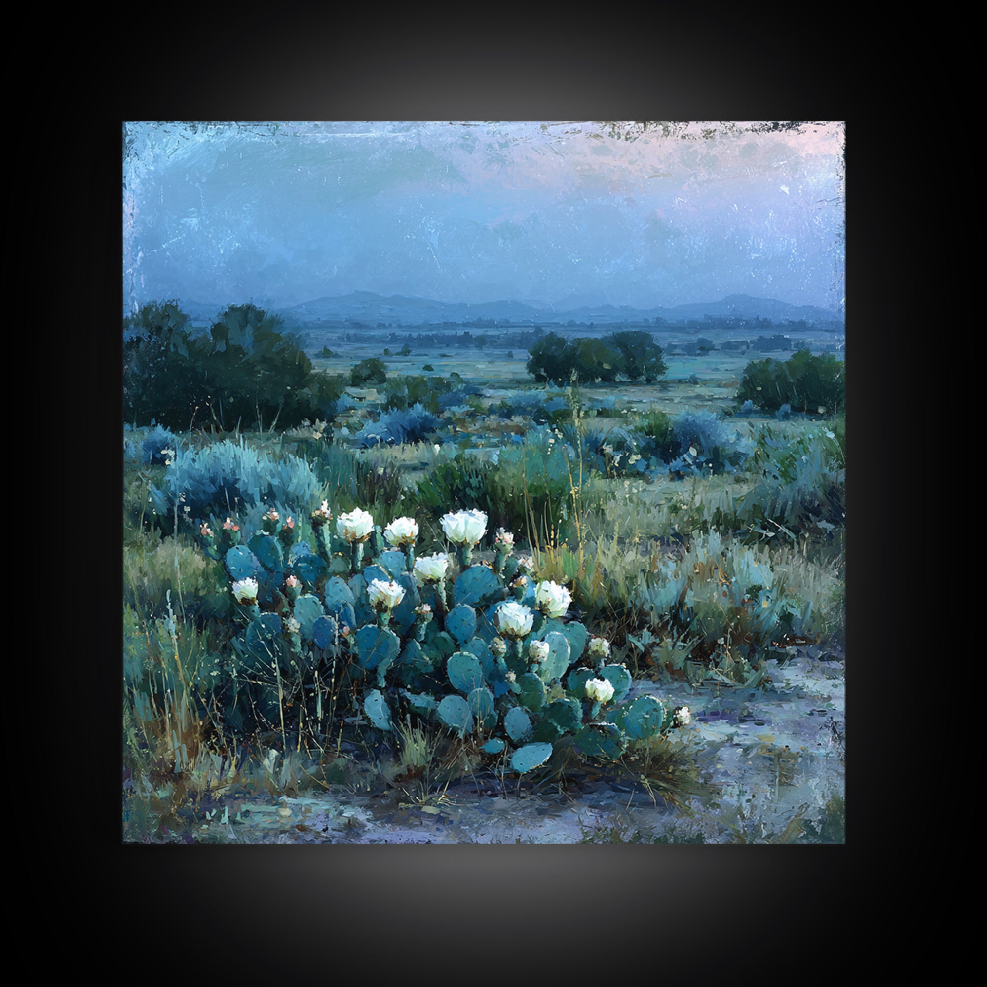 Desert Cactus Blooming After Rain Canvas Print, Nature Art, Painting, Living Room Decor, Fine Art, Nature, Modern Wall Art, NAT-1x1-20