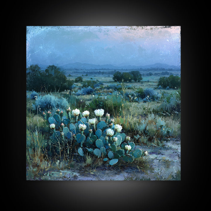 Desert Cactus Blooming After Rain Canvas Print, Nature Art, Painting, Living Room Decor, Fine Art, Nature, Modern Wall Art, NAT-1x1-20