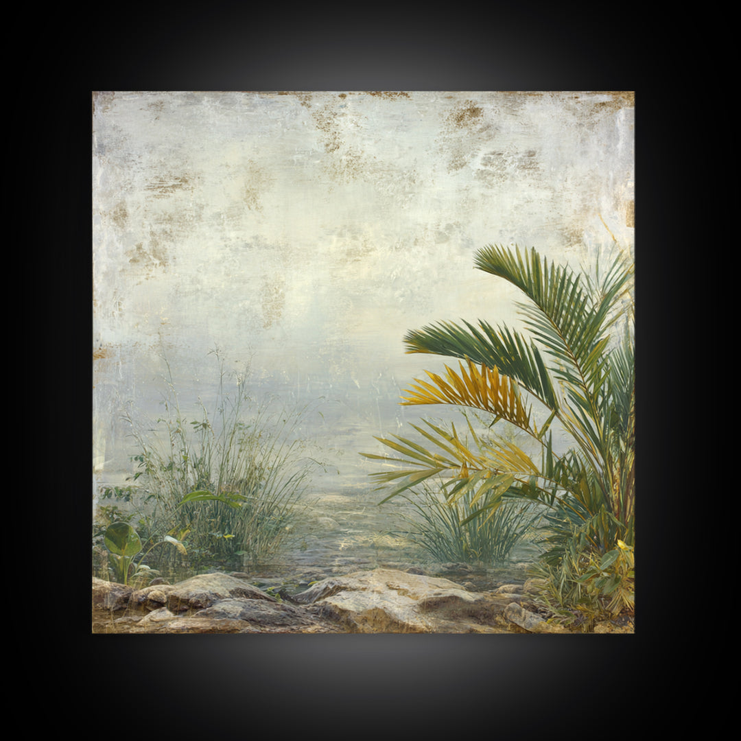 Tropical Jungle Leaves Framed Canvas Print, Nature Art, Ocean Art, Living Room Decor, Fine Art, Nature, Art Print, NAT-1x1-21