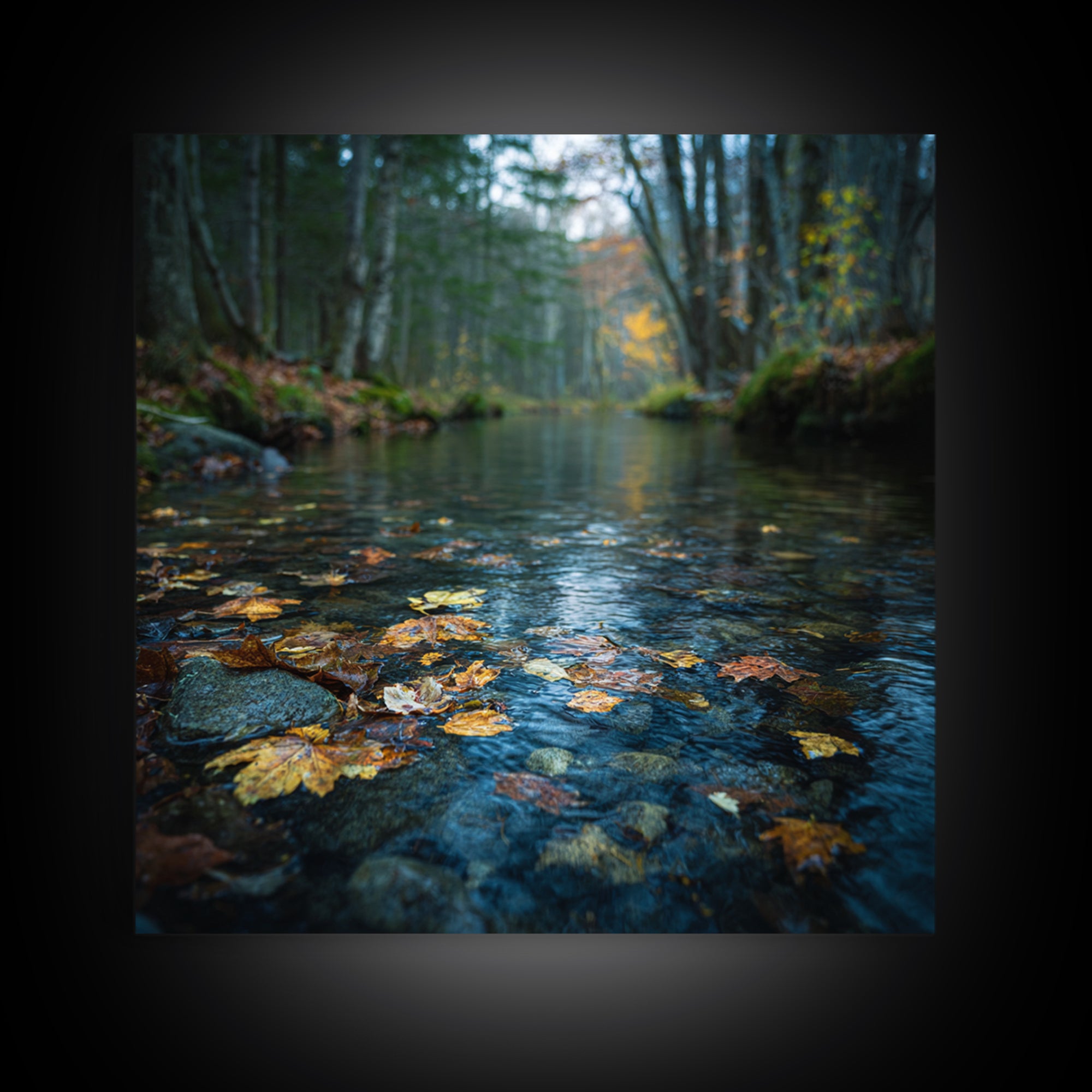 Autumn Leaves Floating on Quiet Stream Canvas Print, Nature Art, Digital Download Art, Living Room Decor, Oil Painting, Nature, NAT-1x1-30