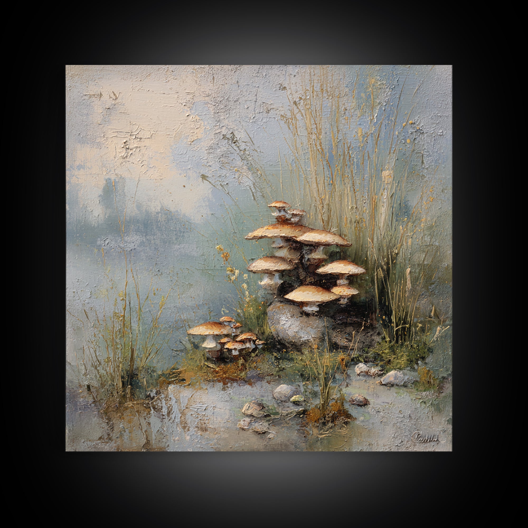 Mushroom Cluster in Enchanted Woodland Canvas Print, Nature Art, Watercolor Painting, Living Room Decor, Fine Art, Nature, NAT-1x1-31