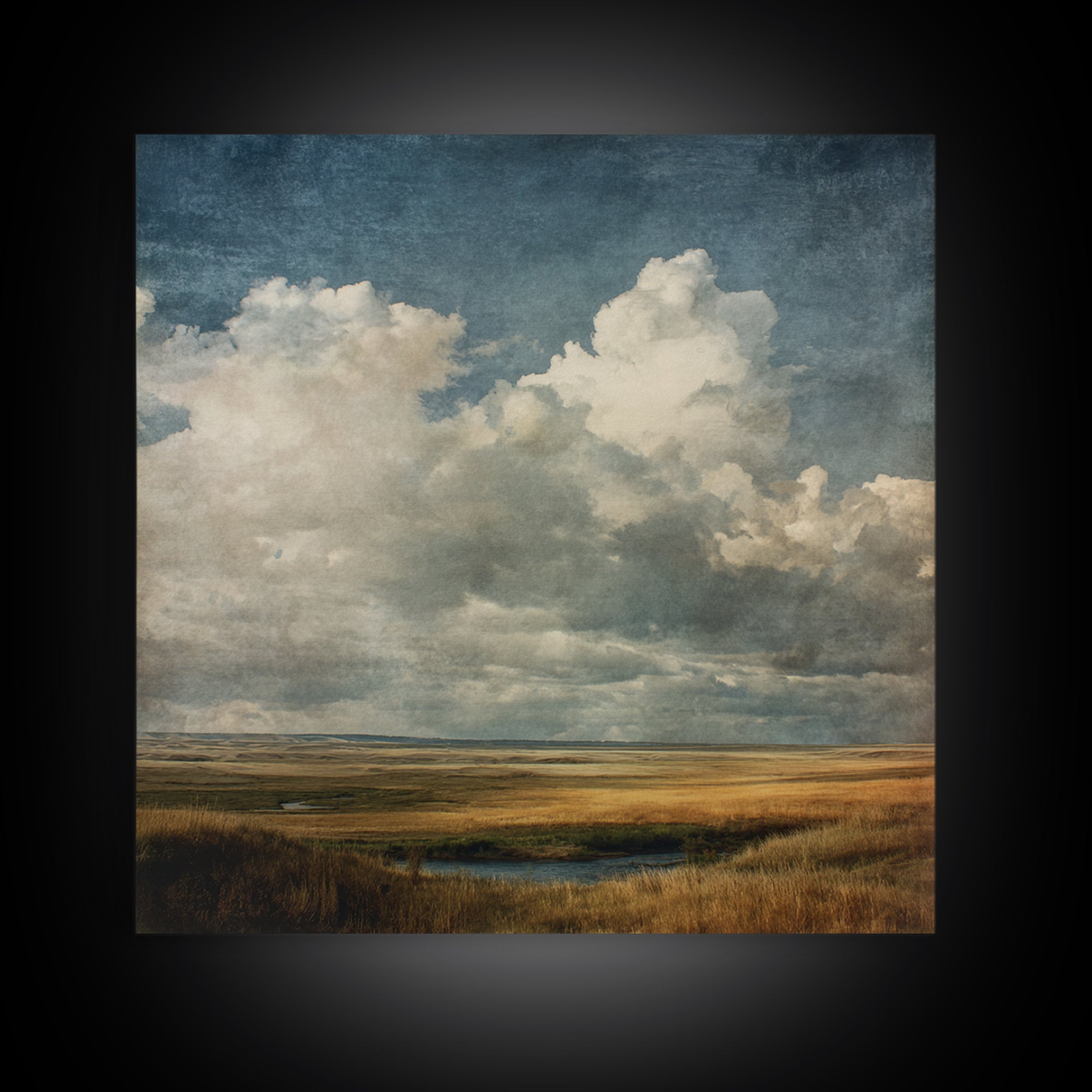 Storm Clouds over a Rolling Prairie Framed Canvas Print, Nature Art, Bird Wall Art, Living Room Decor, Fine Art, Nature, NAT-1x1-38