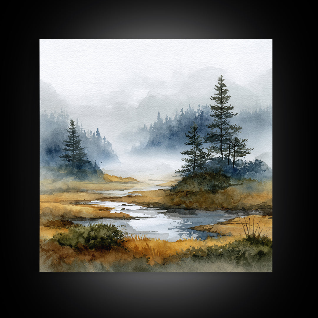Moody Pine Forest Framed Canvas Print, Nature Art, Gallery Decor, Living Room Decor, Oil Painting, Nature, Contemporary Art, NAT-1x1-41