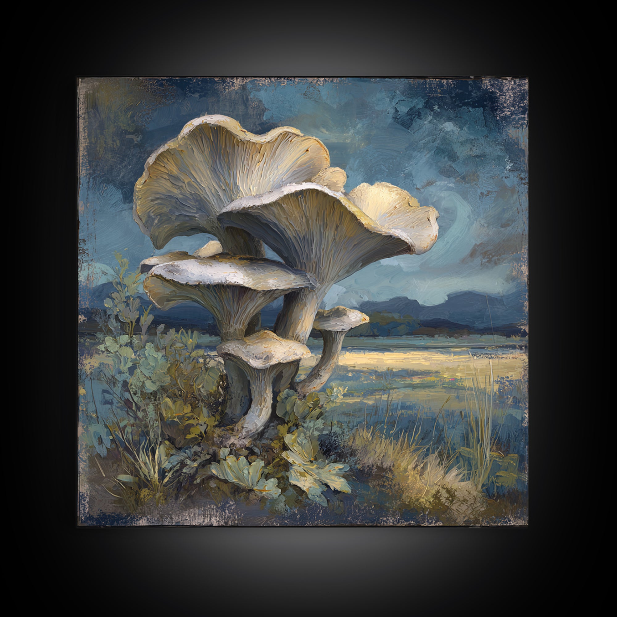 Mushroom Cluster in Enchanted Woodland Canvas Print, Nature Art, Nature Wall Art, Living Room Decor, Watercolor Art, Nature, NAT-1x1-55