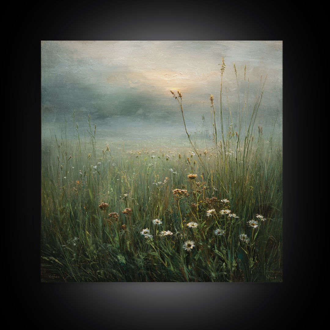 Sunrise Through Tall Grass and Wildflowers Canvas Print, Nature Art, Landscape Print, Living Room Decor, Fine Art, Nature, NAT-1x1-59