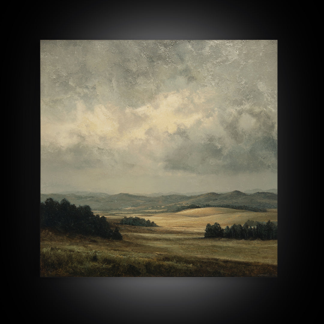 Storm Clouds over a Rolling Prairie Framed Canvas Print, Nature Art, Bird Wall Art, Living Room Decor, Fine Art, Nature, NAT-1x1-62