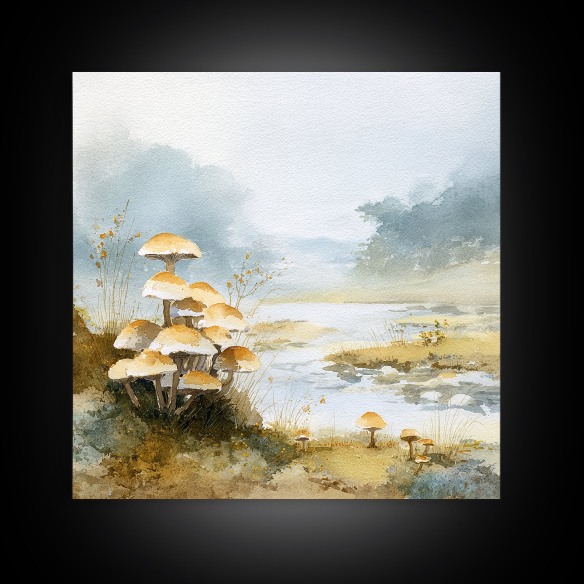 Mushroom Cluster in Enchanted Woodland Framed Canvas Print, Nature Art, Artwork, Living Room Decor, Fine Art, Nature, NAT-1x1-7