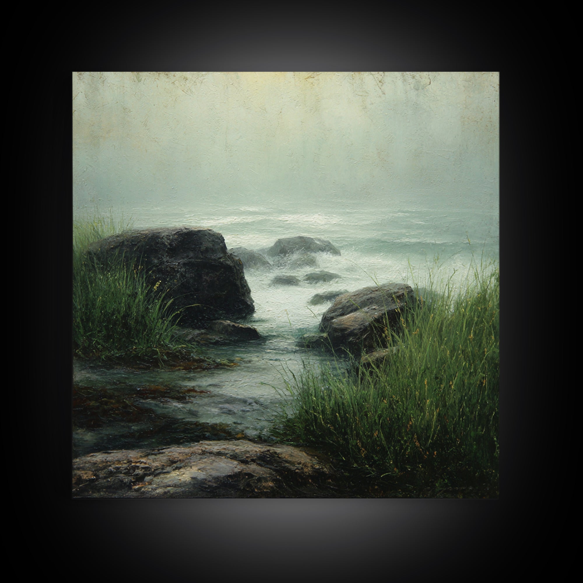 Waterfall Hidden Among Dark Green Rocks Canvas Print, Nature Art, Modern Decor, Living Room Decor, Fine Art, Nature, Home Decor, NAT-1x1-75