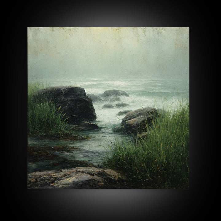 Waterfall Hidden Among Dark Green Rocks Canvas Print, Nature Art, Modern Decor, Living Room Decor, Fine Art, Nature, Home Decor, NAT-1x1-75