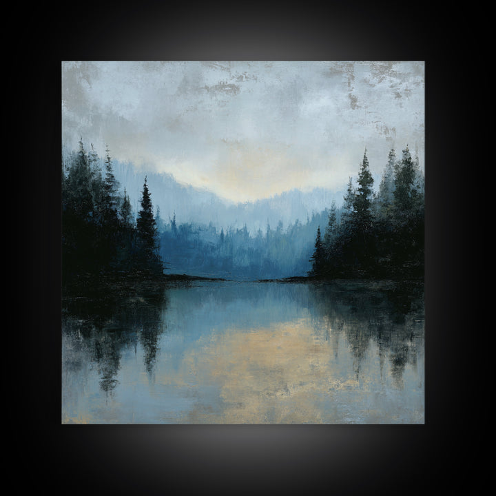 Misty Mountain Lake Canvas Print, Nature Art, Room Decor, Living Room Decor, Fine Art, Nature, Wall Hangings, Original Painting, NAT-1x1-77