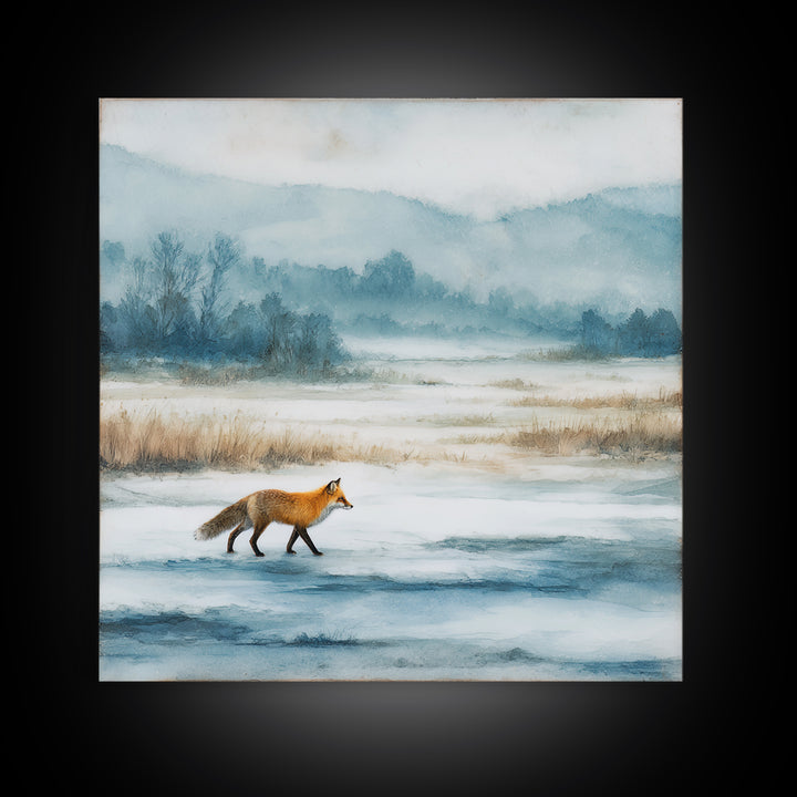 Fox Crossing a Snowy Forest Clearing Canvas Print, Nature Art, Neutral Decor, Living Room Decor, Fine Art, Nature, Wall Art, NAT-1x1-82