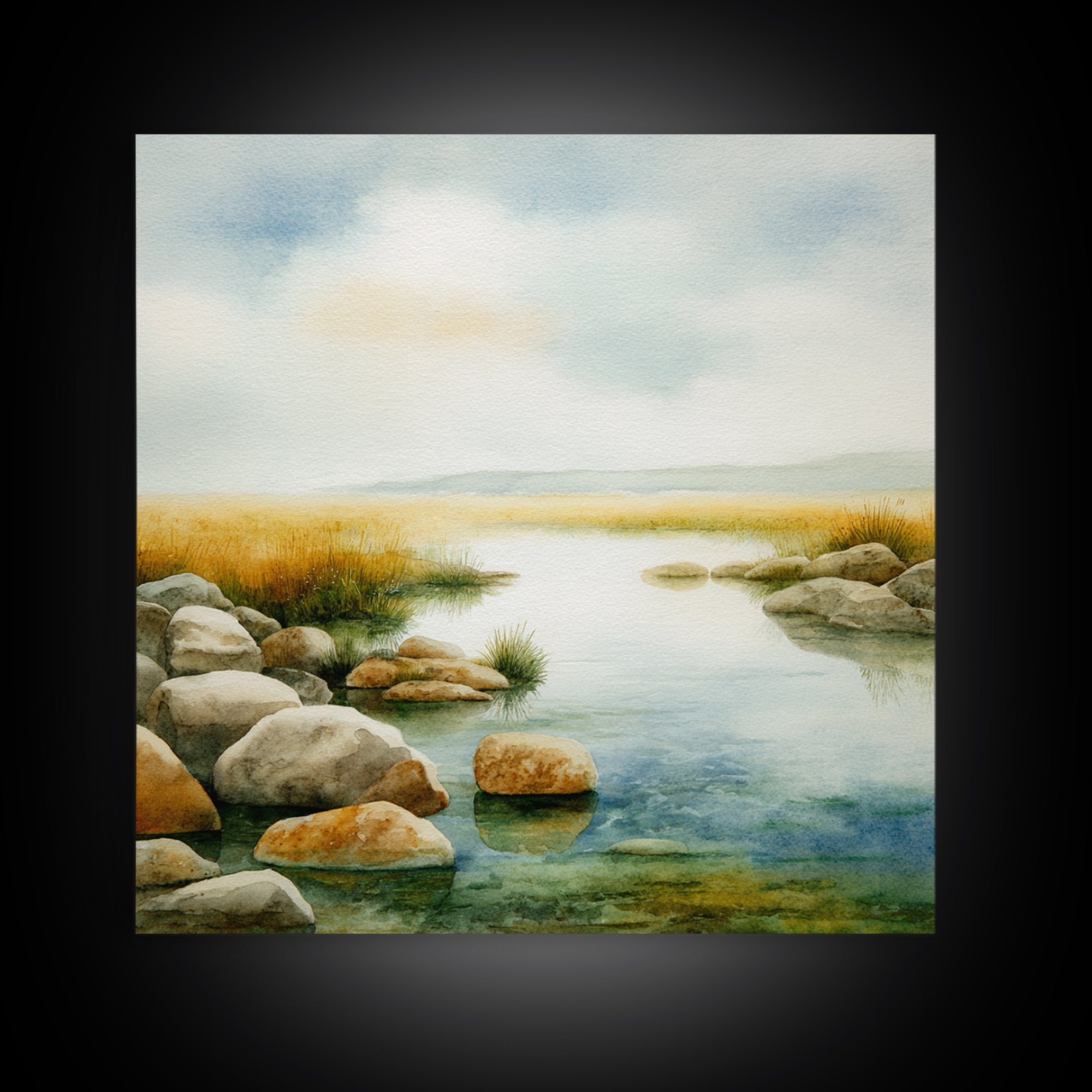 River Stones under Clear Shallow Water Canvas Print, Nature Art, Boho Decor, Living Room Decor, Fine Art, Nature, Wall Decor, NAT-1x1-85