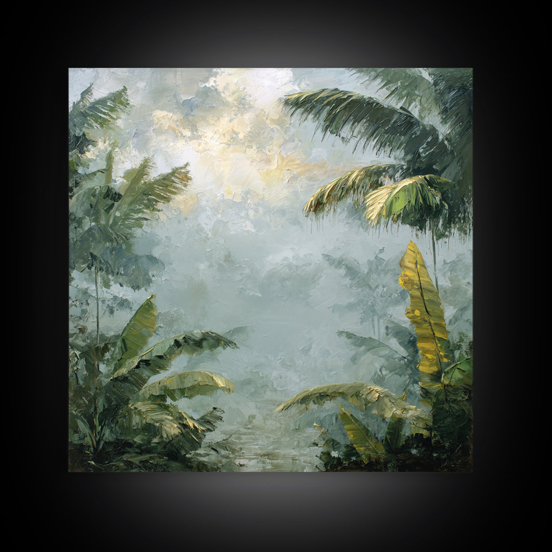 Tropical Jungle Leaves Framed Canvas Print, Nature Art, Luxury Decor, Living Room Decor, Oil Painting, Nature, Mushroom, NAT-1x1-93