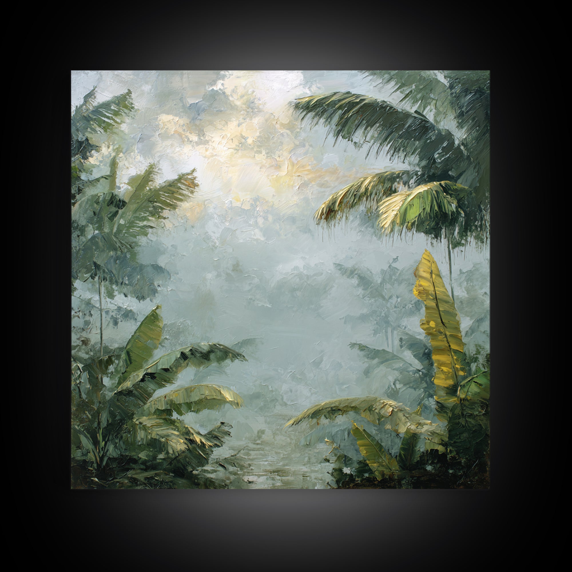Tropical Jungle Leaves Framed Canvas Print, Nature Art, Luxury Decor, Living Room Decor, Oil Painting, Nature, Mushroom, NAT-1x1-93