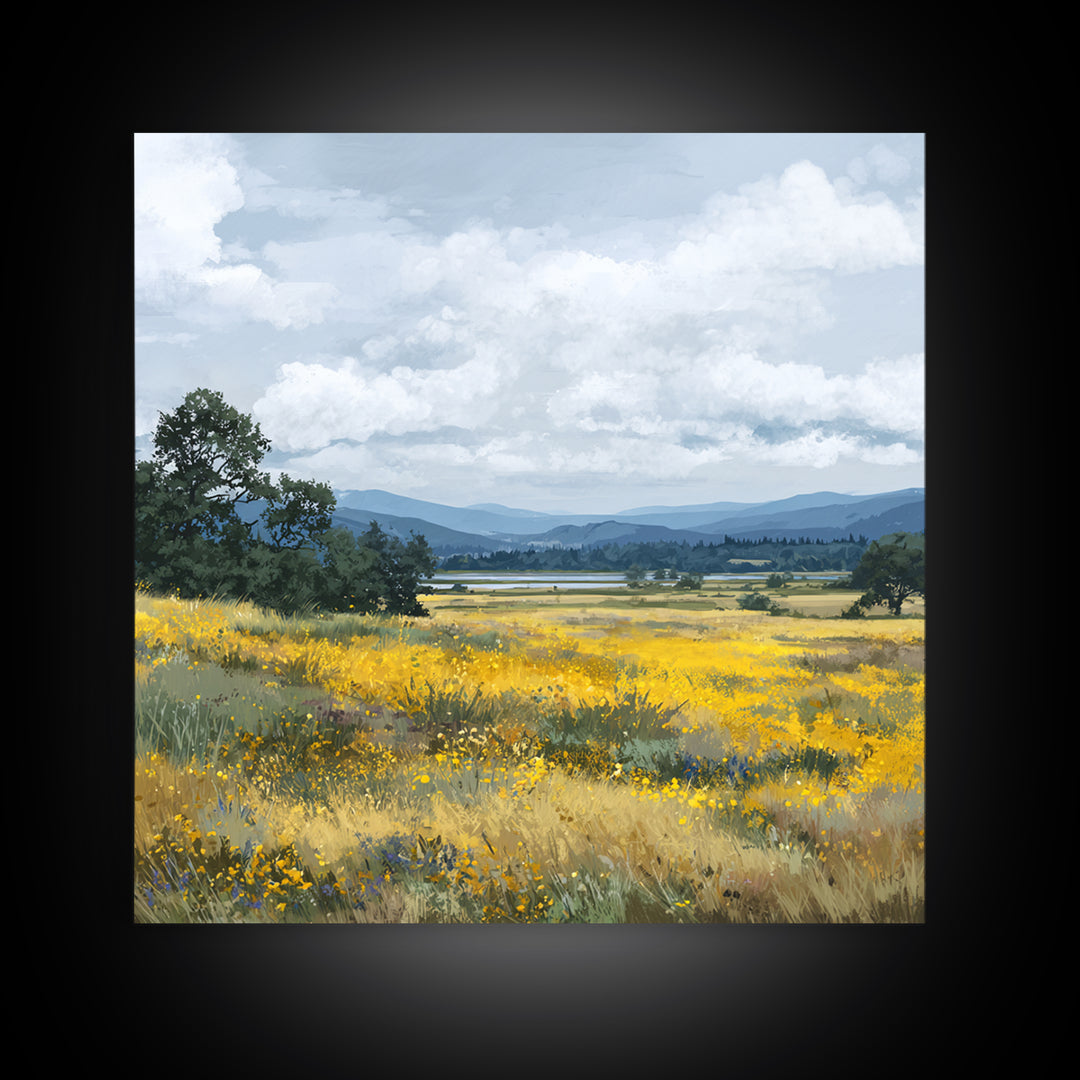 Wildflower Meadow under Soft Summer Sky Canvas Print, Nature Art, Boho Decor, Living Room Decor, Fine Art, Nature, Wall Decor, NAT-1x1-98