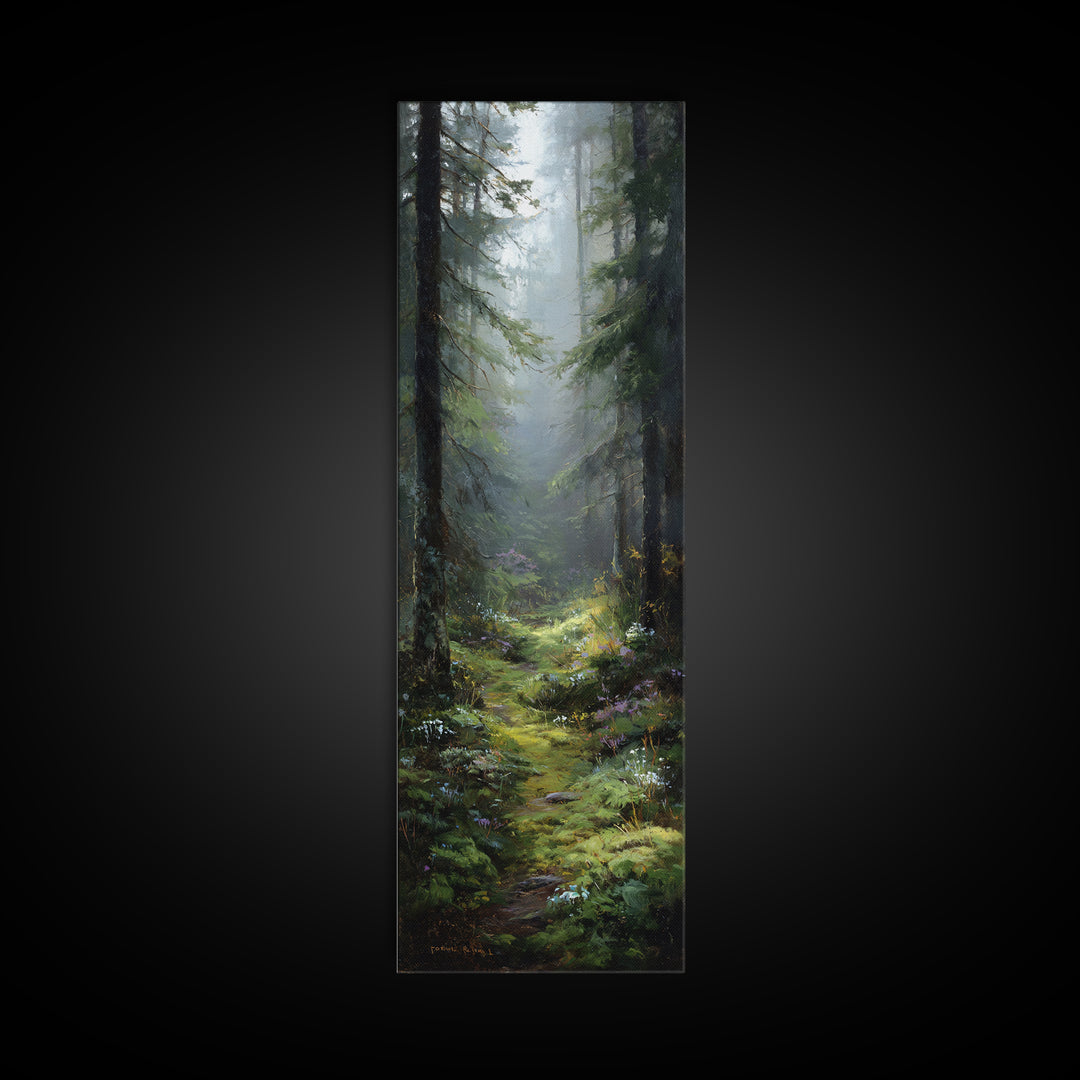 Sunlit Forest Path Canvas Print, Nature Art, Statement Artwork, Living Room Decor, Oil Painting, Nature, Wall Decor, Mushroom, NAT-1x3-13