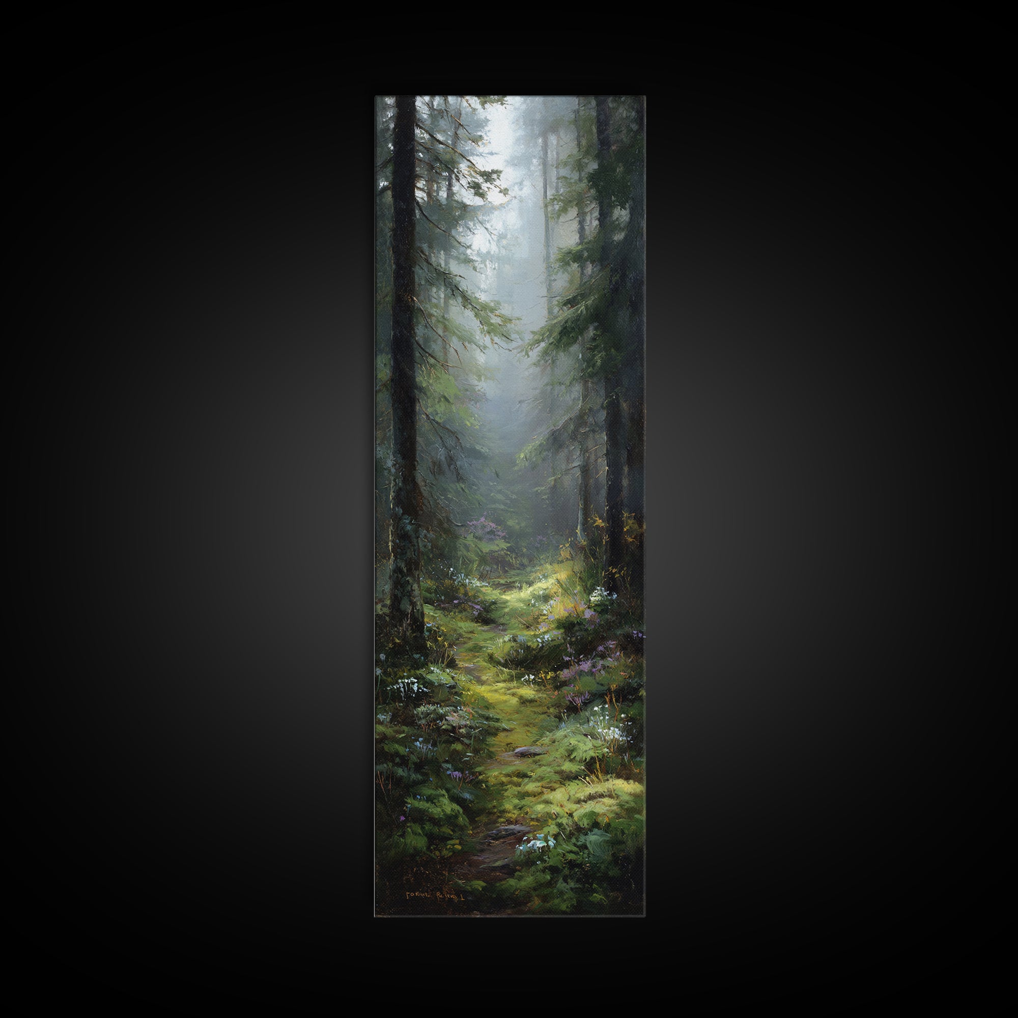 Sunlit Forest Path Canvas Print, Nature Art, Statement Artwork, Living Room Decor, Oil Painting, Nature, Wall Decor, Mushroom, NAT-1x3-13