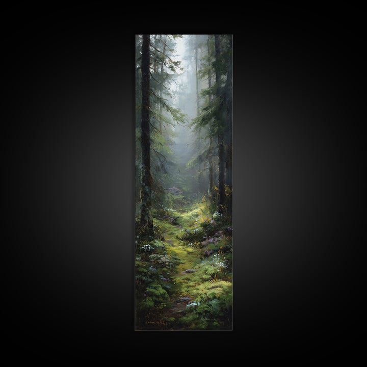 Sunlit Forest Path Canvas Print, Nature Art, Statement Artwork, Living Room Decor, Oil Painting, Nature, Wall Decor, Mushroom, NAT-1x3-13