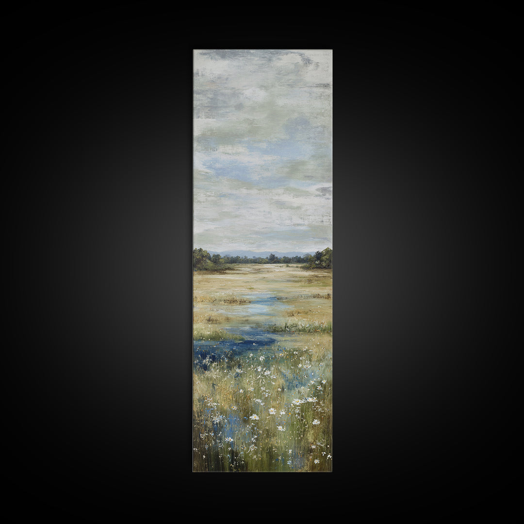 Wildflower Meadow under Soft Summer Sky Canvas Print, Nature Art, Ocean Art, Living Room Decor, Fine Art, Nature, Art Print, NAT-1x3-14