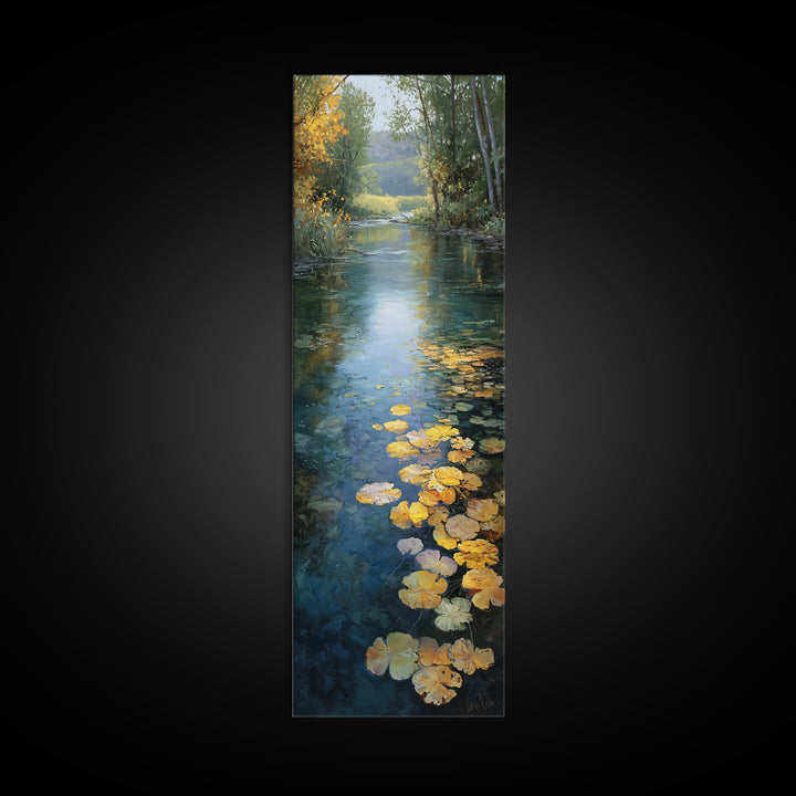 Autumn Leaves Floating on Quiet Stream Canvas Print, Nature Art, Bird Wall Art, Living Room Decor, Fine Art, Nature, NAT-1x3-18