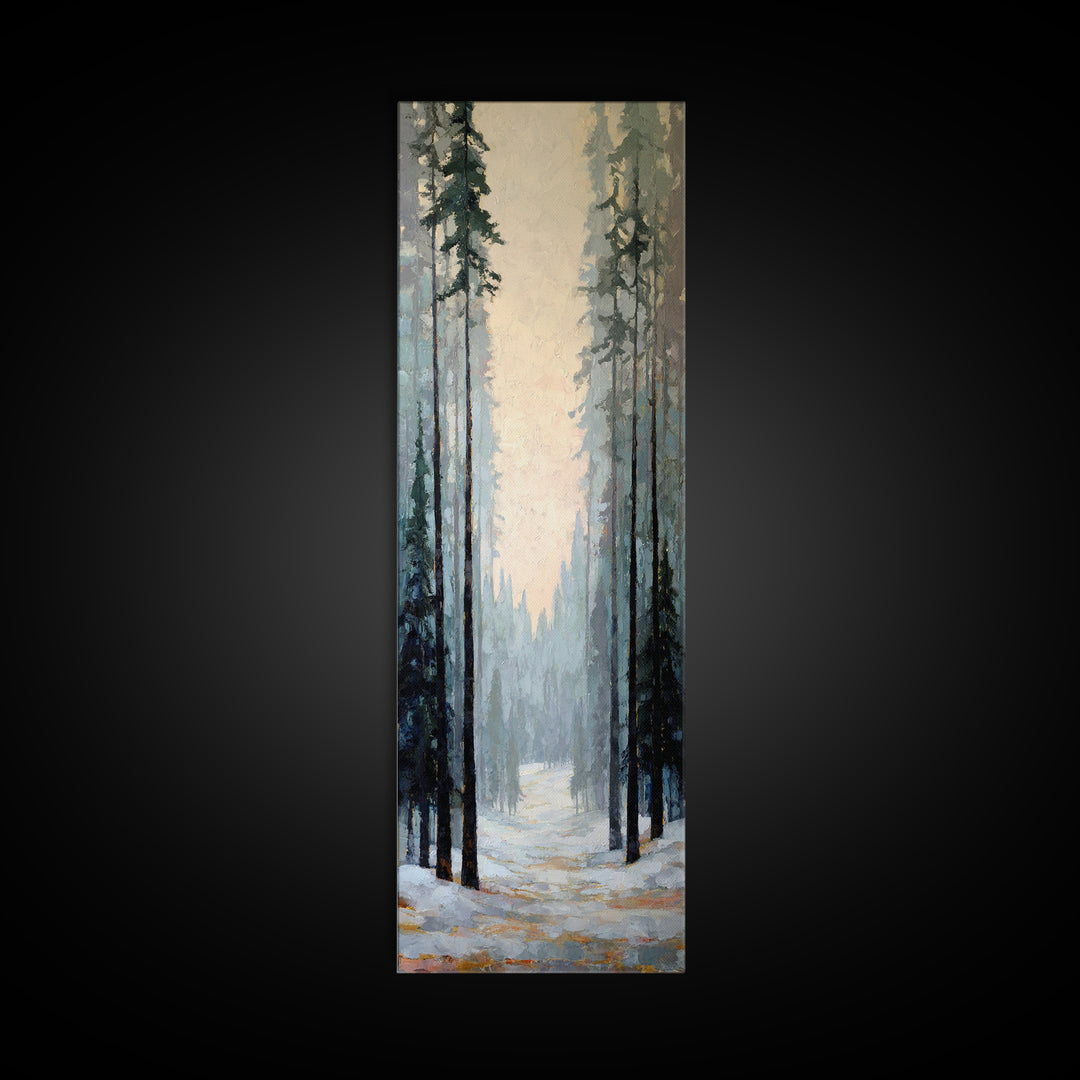 Fox Crossing a Snowy Forest Clearing Canvas Print, Nature Art, Moss Art, Living Room Decor, Oil Painting, Nature, NAT-1x3-22
