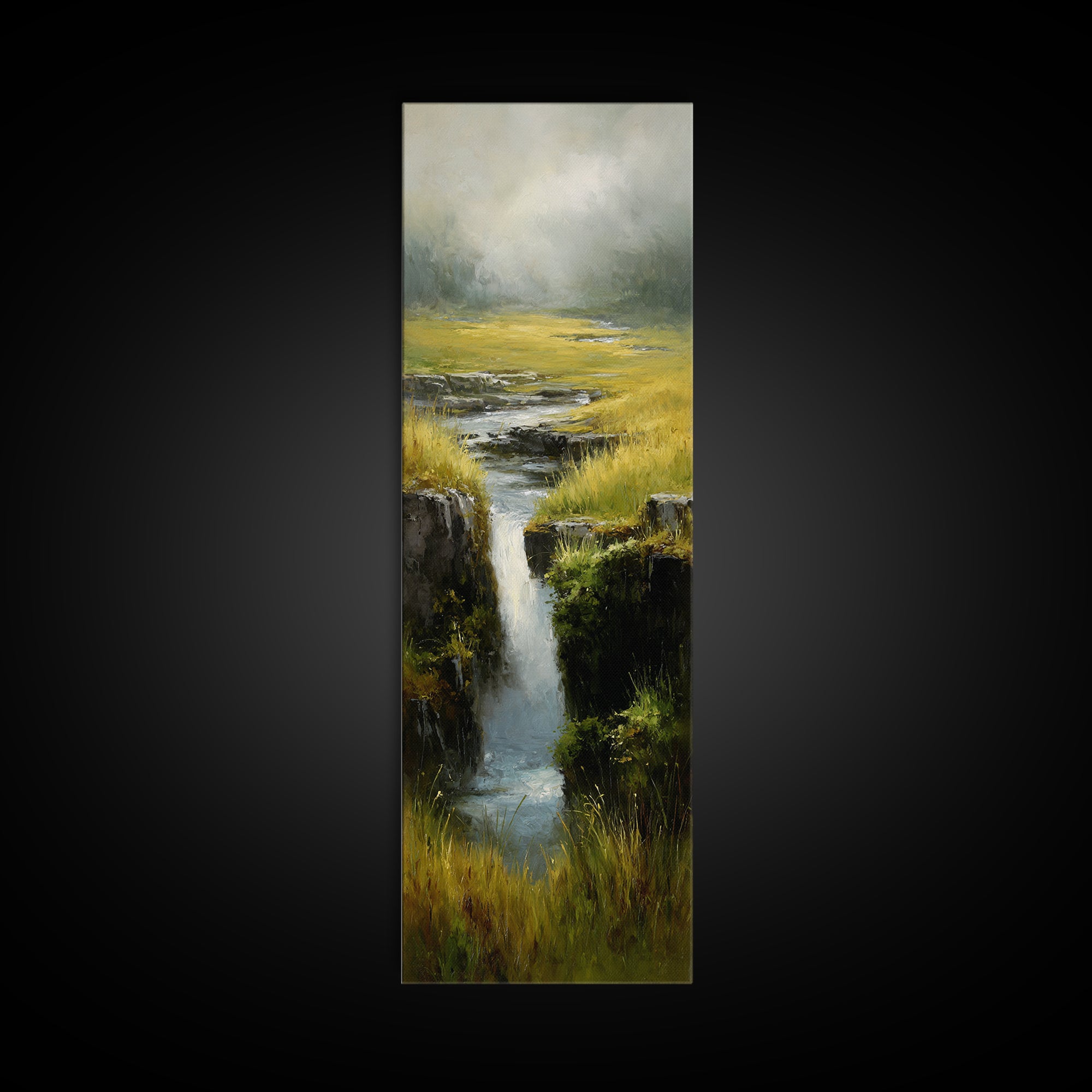 Waterfall Hidden Among Dark Green Rocks Canvas Print, Nature Art, Printable Wall Art, Living Room Decor, Fine Art, Nature, NAT-1x3-39