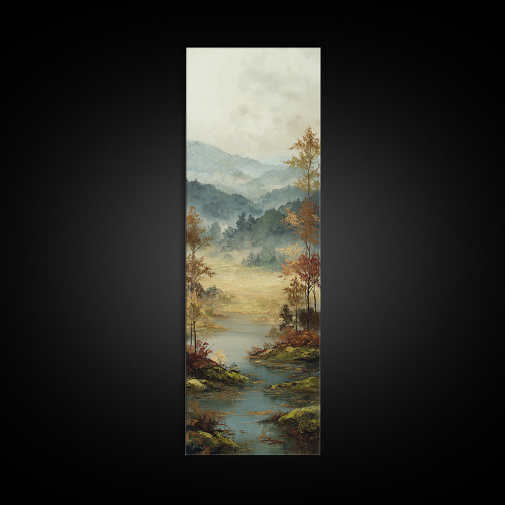 Autumn Leaves Floating on Quiet Stream Canvas Print, Nature Art, Bird Wall Art, Living Room Decor, Fine Art, Nature, NAT-1x3-42