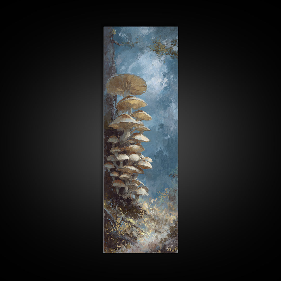 Mushroom Cluster in Enchanted Woodland Canvas Print, Nature Art, Wall Hangings, Living Room Decor, Nature, Stained Glass Art, NAT-1x3-43