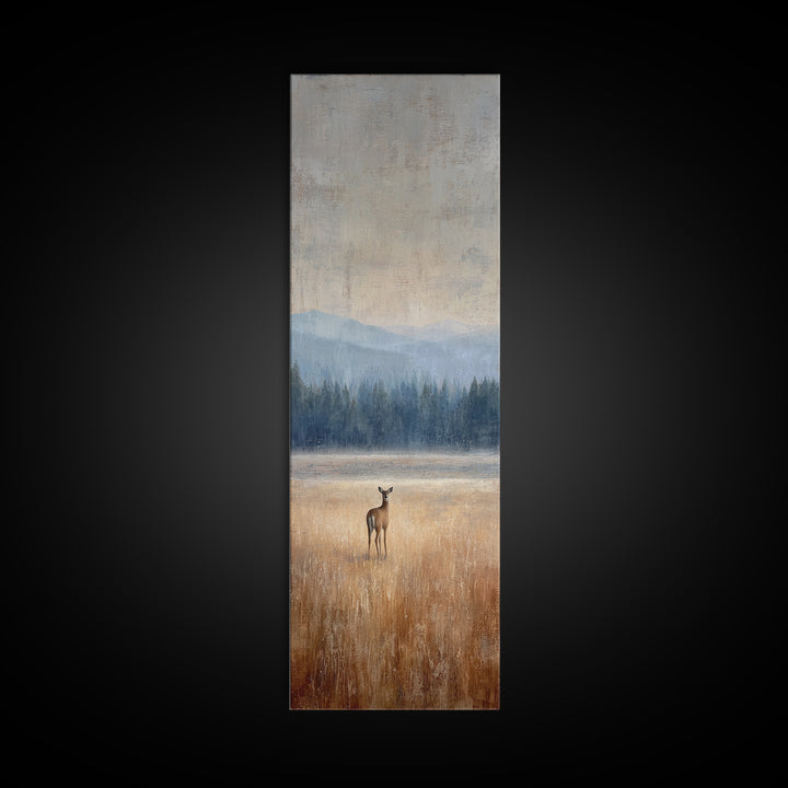 Deer Standing in a Golden Field Canvas Print, Nature Art, Contemporary Art, Living Room Decor, Fine Art, Nature, Framed Art, NAT-1x3-44