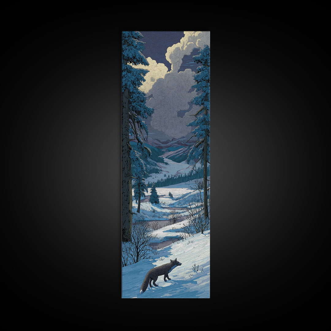 Fox Crossing a Snowy Forest Clearing Framed Canvas Print, Nature Art, Nature Wall Art, Living Room Decor, Fine Art, Nature, NAT-1x3-46