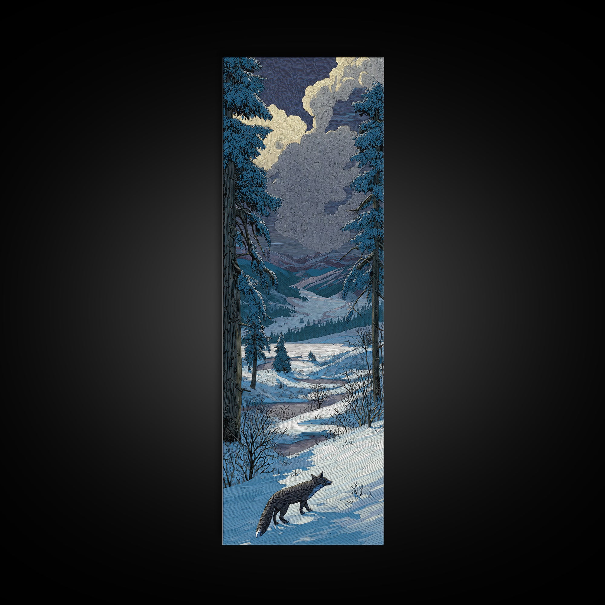 Fox Crossing a Snowy Forest Clearing Framed Canvas Print, Nature Art, Nature Wall Art, Living Room Decor, Fine Art, Nature, NAT-1x3-46