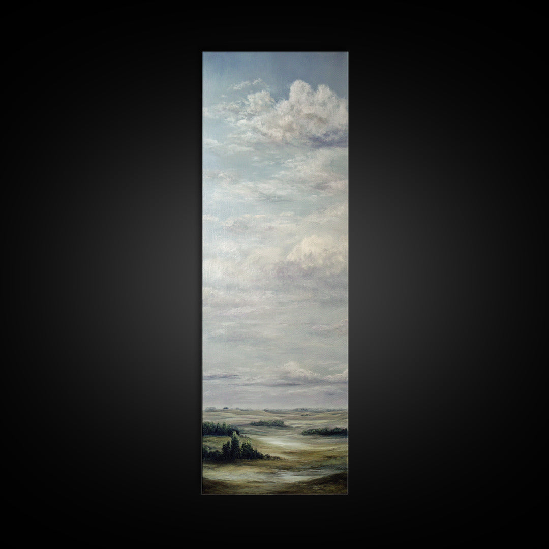 Storm Clouds over a Rolling Prairie Framed Canvas Print, Nature Art, Landscape Print, Living Room Decor, Fine Art, Nature, NAT-1x3-50