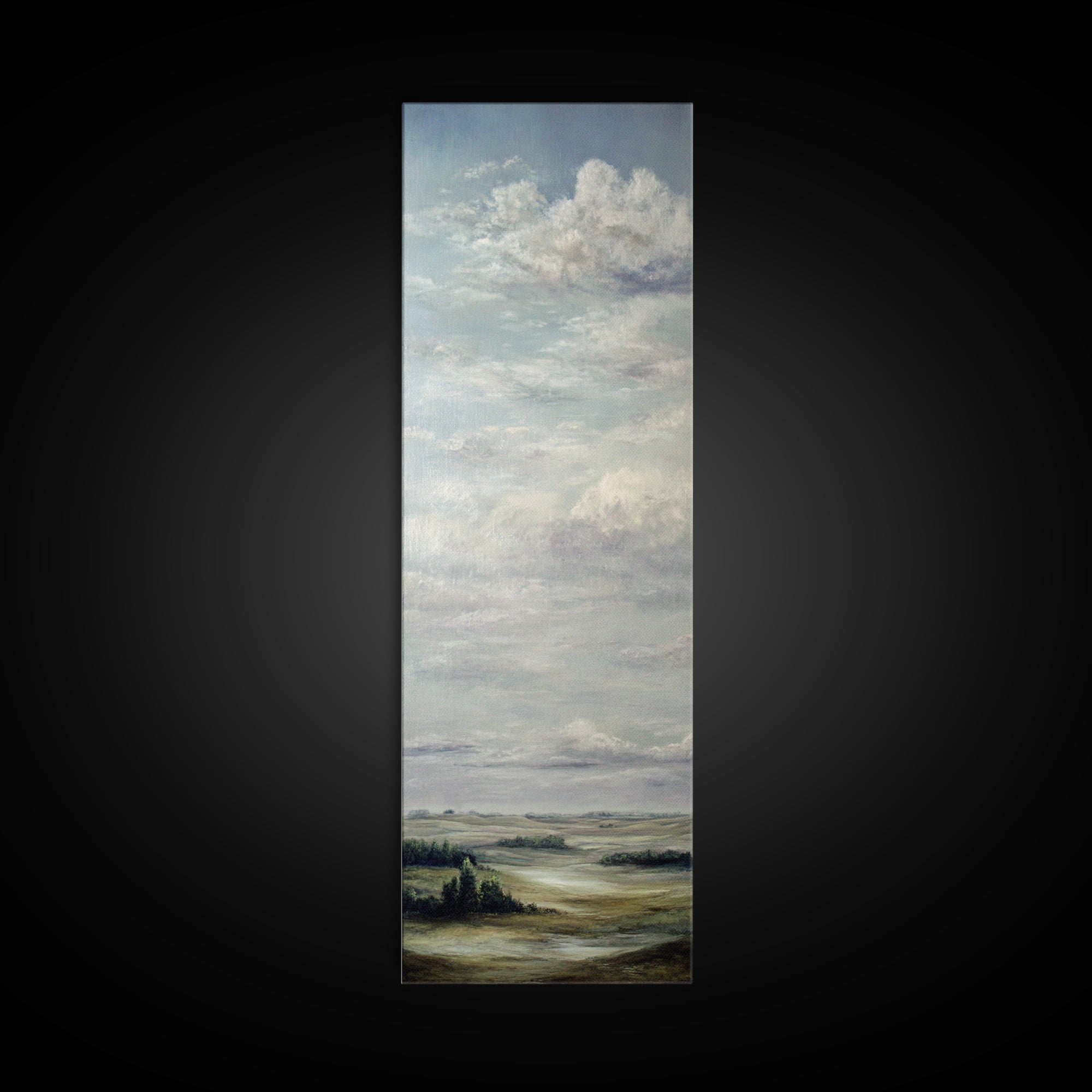 Storm Clouds over a Rolling Prairie Framed Canvas Print, Nature Art, Landscape Print, Living Room Decor, Fine Art, Nature, NAT-1x3-50