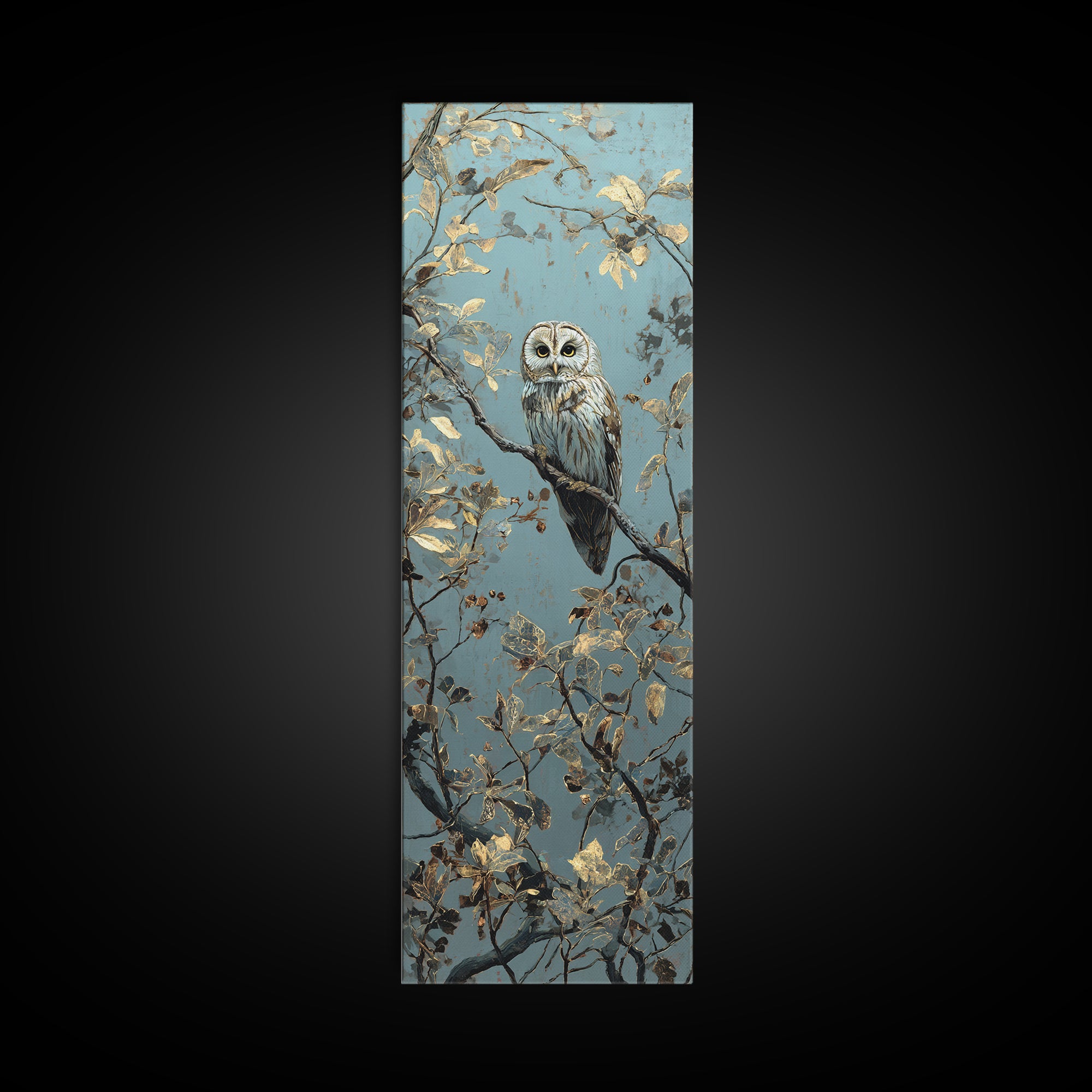 Owl in Moonlit Branches Canvas Print, Nature Art, Artwork, Living Room Decor, Fine Art, Nature, Landscape Art, Botanical Art, NAT-1x3-55